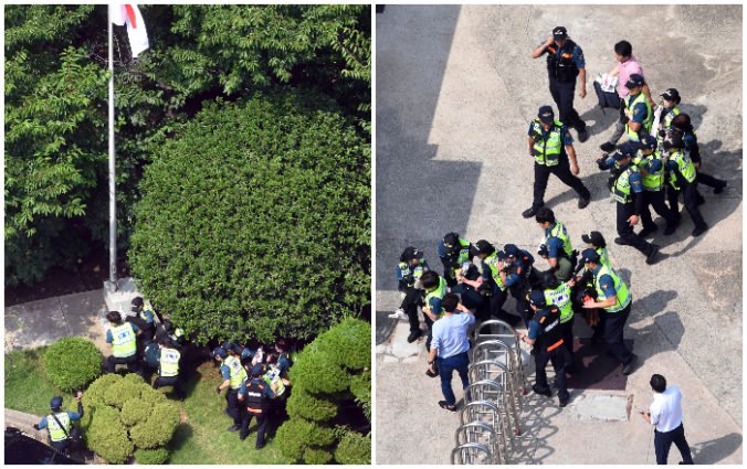Demonštranti vnikli do budovy konzulátu, chceli kričať heslá namierené proti Japonsku