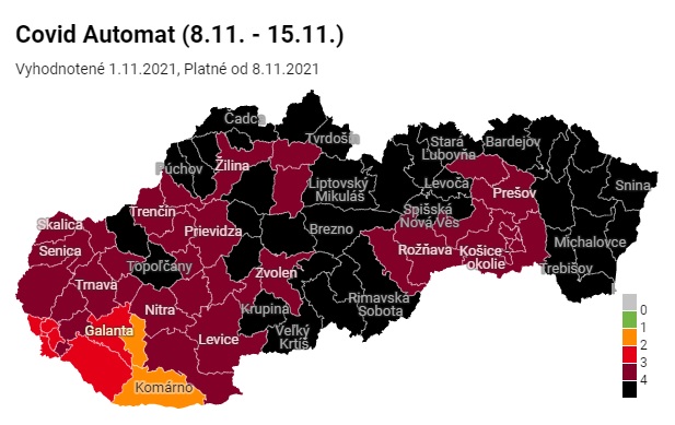 Čierne okresy na Slovensku od pondelka výrazne pribudnú. Bordové, červené aj oranžové ubúdajú
