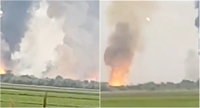 Krymom otriasli výbuchy a požiar muničného skladu, dvaja ľudia utrpeli zranenia (video)