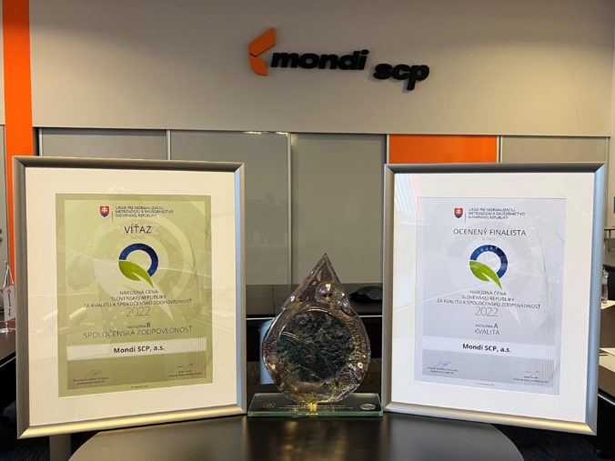 Mondi SCP získalo Národnú cenu za kvalitu a spoločenskú zodpovednosť