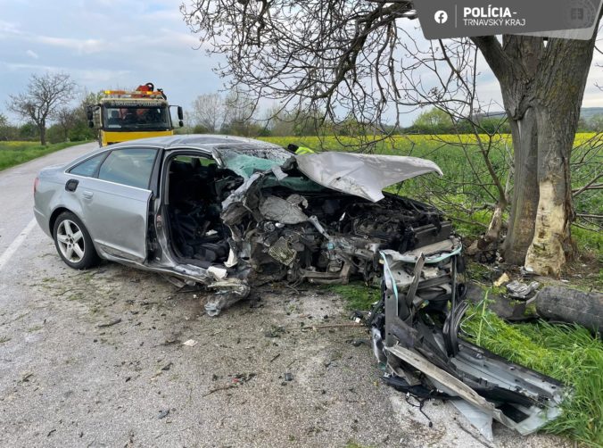Opitý vodič Audi A6 vpálil rovno do stromu, 19-ročná spolujazdkyňa v nemocnici zomrela (foto)