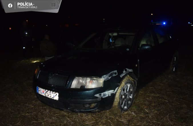 Policajti prenasledovali podozrivé auto, za Piešťanmi vyletelo z cesty (foto)