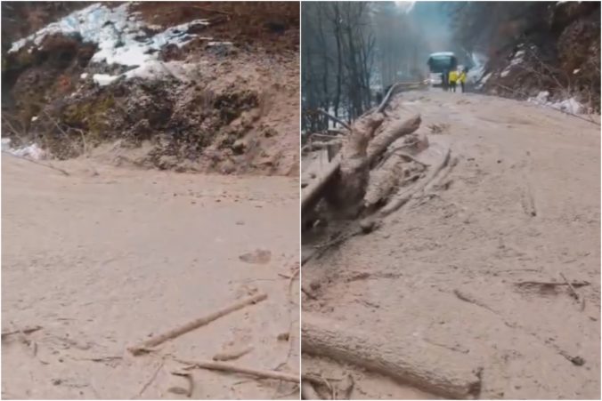 Pre zosuv svahu je neďaleko Banskej Bystrice uzavretá cesta do obce Baláže (video)