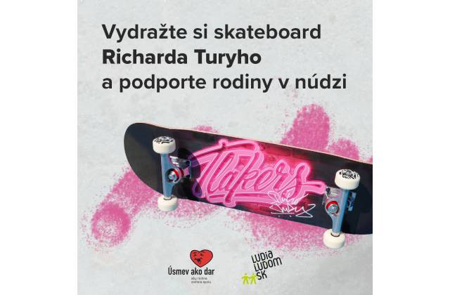 Olympijský skater Richard Tury venoval podpísaný skateboard do aukcie na pomoc ohrozeným rodinám