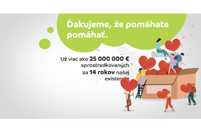 Platforma ĽudiaĽuďom.sk prekonala hranicu 25 miliónov eur. Slováci darujú čoraz častejšie a štedrejšie